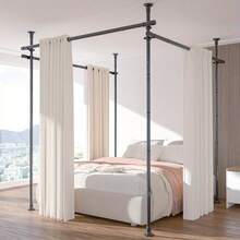 Adjustable Tension Rod For Bedroom - 28-171in Wide Room Divider Curtain Rod | Heavy Duty Floor To Ceiling Separation Partitions For Temporary Privacy | No Drilling Required - Ideal For Home Decor & Kitchen (Curtains Not Included) - trắng - Xem 3