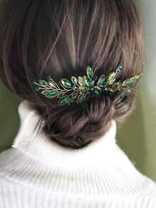 1 chiếc lược cài tóc dài đính đá pha lê trắng cho nữ. - màu xanh lá - Xem 2