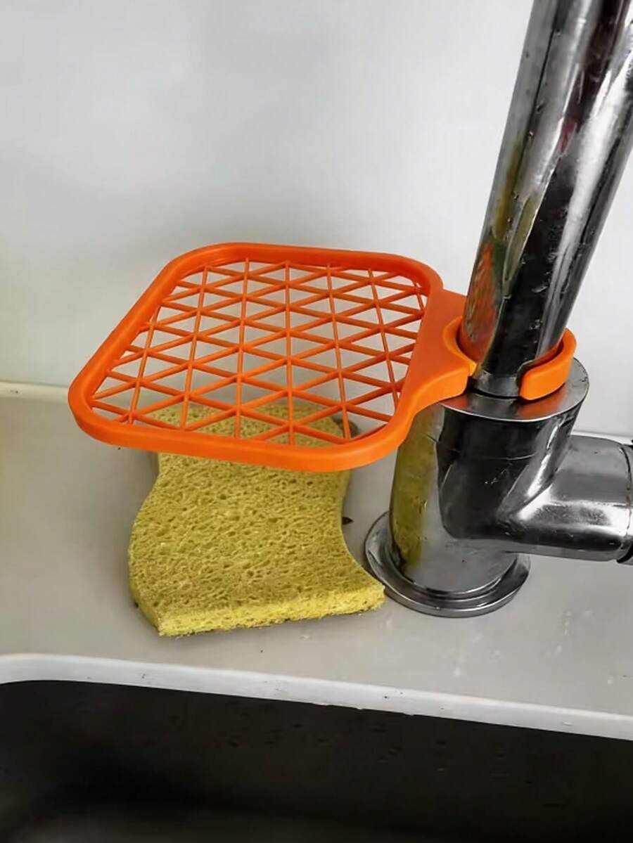 1 pieza Rejilla multifuncional de plástico para el fregadero, se ajusta a grifos de 28 mm de diámetro. Puede sostener esponjas, cepillos de platos y paños. Fácil de limpiar, un accesorio de cocina práctico. - Multicolor - Ver 1
