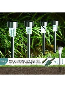 10pcs/12pcs Solar Powered LED Lights, Stainless Steel Pathway Lights, Easy Install LED Landscape Lights, Suitable For Yard, Garden, Porch, Lawn, Path, Patio And Courtyard Decor - Stainless Steel Floor Lamp - View 7