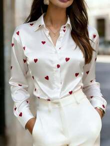 Women's Satin Blouse, Long Sleeve Button-Down Shirt, Non-Stretch Regular Fit, Suitable For Summer, Spring And Autumn - White - View 4