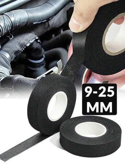 Băng keo vải chịu nhiệt cao dùng cho dây điện ô tô, băng keo cách điện tự dính, thích hợp cho việc sắp xếp dây điện trong khoang động cơ và nhà cửa, băng keo vải chống cháy dễ xé, băng keo nhung đen giảm chấn (9/15/25MM)