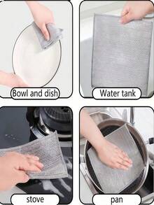 Khăn lau bằng dây bạc, khăn lau nhà bếp, khăn lau bếp, khăn lau chén đĩa, khăn lau chống dính, tẩy dầu mỡ và vết bẩn, khăn lau bằng len thép. - 5 cái - Xem 5