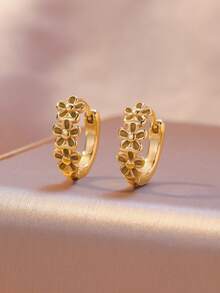 高品质不锈钢女士圈形耳环，低过敏性316L耳钩，花朵蝴蝶结镶嵌，闪亮18K真空电镀，防褪色，优雅吊坠时尚设计，适合女士日常佩戴、节日、假期、夏季、派对和其他场合。 - 金色 - 查看 9