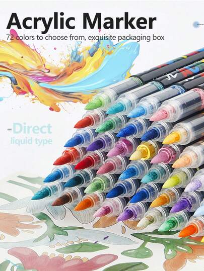 120/80/60/48/36/24/12 Colors Direct Liquid Professional Art Acrylic Markers Set Multi-Purpose Art Markers For Painting Drawing On Wood, Glass, Metal, Stone, Plastic DIY Graffiti, Gifts For Teens And Adults Back To School