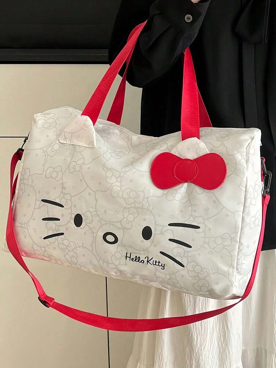 (Sanrio) 1 chiếc - Túi du lịch Hello Kitty thời trang, dung tích lớn, kiểu dáng ngắn, túi công tác, túi đeo vai thường ngày, túi xách hoạt hình dành cho nữ, màu hồng và đen dễ thương, phù hợp cho công tác, thể thao và tập luyện. Có ngăn đựng thẻ hành lý ở phía sau, tiện lợi mang theo. Túi du lịch đa năng này phù hợp cho cả nam và nữ, là lựa chọn lý tưởng cho các chuyến du lịch nghỉ dưỡng.