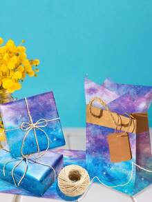 50张20x14英寸粉蓝渐变薄纸，散装，淡彩蓝绿色星空银河系礼品包装纸，适用于婴儿派对、生日、婚礼、圣诞节、DIY礼品包装、花束包装 - 星空 - 查看 5