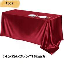 1pc Elegant Satin Tablecloth, Wedding Decoration Rectangular Tablecloth, High-Quality Polyester Satin Texture, Suitable For Weddings, Birthdays, Restaurants, Home Gatherings, Outdoor Parties, Tabletop Protection Cover, Tabletop Decoration And Party Tablecloth, Christmas Party Napkin - Burgundy - View 29