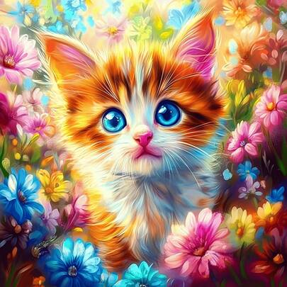 1pc Large Round Diamond Painting Kit, 5D Square Crystal Puzzle, Exquisite Kitten Pattern, Round Diamond, Large Diamond Craft, Suitable For DIY Or Home Decor, Family Gift