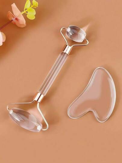 2pcs Resin Massage Roller Set - Double-Headed Massage Roller + Gua Sha Board, Eye & Face Massage, Facial Massage Tools, Envelope Bag Packaging