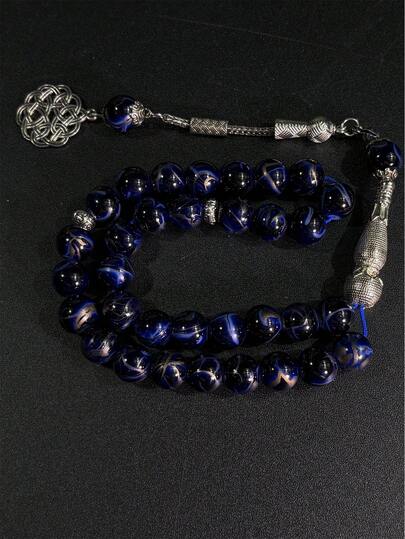 1串穆斯林蓝色玻璃简约优雅念珠，简单耐用的祈祷配件