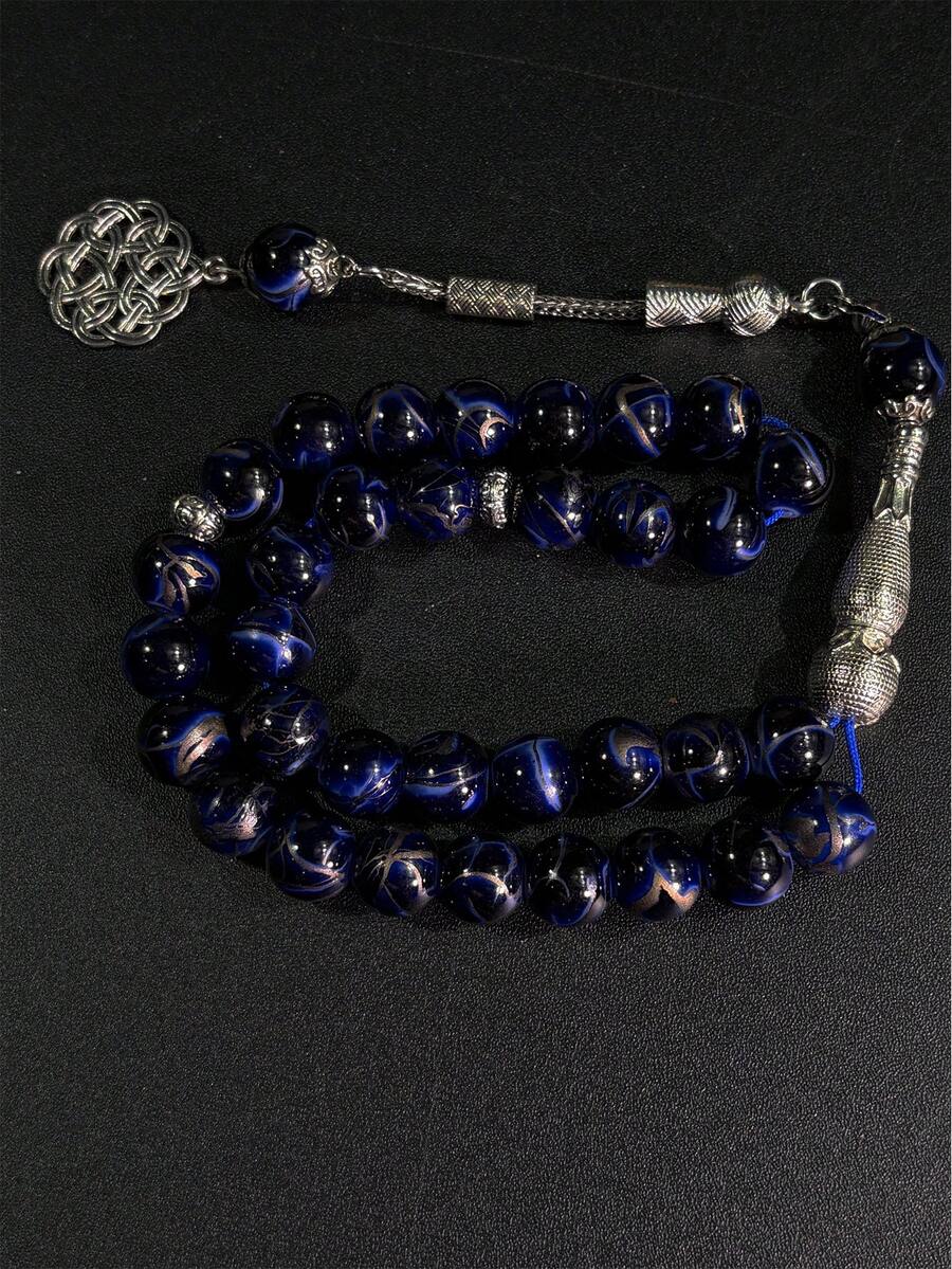 1串穆斯林蓝色玻璃简约优雅念珠，简单耐用的祈祷配件 - 彩色 - 查看 1