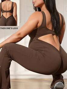 Parara Maternity Jumpsuit Pants & Camisole, High Elasticity Comfortable & Fashionable Maternity Romper - Brown - View 5