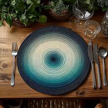 Gradient Blue Geometric Textured Round Placemats, Modern Minimalist With Oceanic Healing Vibe, Available In 1pc, 2pcs, 4pcs, 6pcs, 8pcs And 300pcs Packaging, Size: 14.17*14.17 Inches (36*36cm), Made Of 100% Polyester Fabric, Machine Washable, Hand Washable Or Dry Cleanable - Multicolor - View 3
