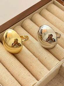 2pcs Fashionable & Elegant Vintage-Style Unique Design Oversized Half-Circle Smooth Metal Rings, Suitable For Daily Wear, Festivals And Parties - Multicolor - View 4
