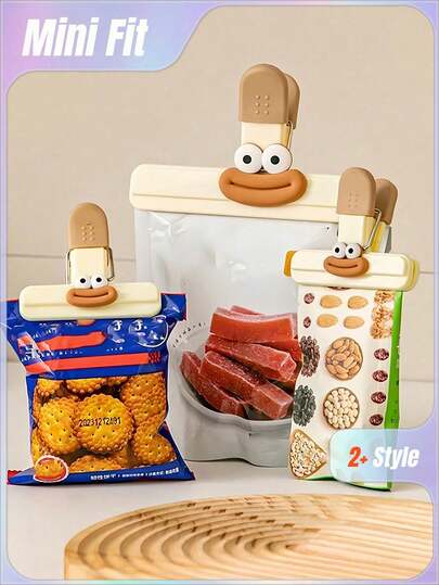 1/2pcs Cute Cartoon Snack Clips, Multifunctional Food Sealing Machine, Moisture-Proof Storage Clips, Suitable For Kitchen, Office, School - Plastic Food Bag Sealing Clips, Household Kitchen Storage Accessories