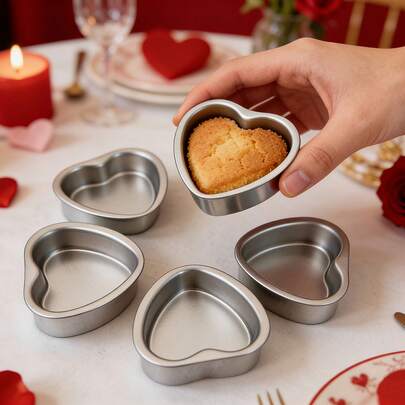 Bộ 4/5/6 khuôn bánh mini hình trái tim 3 inch - Khay nướng bằng nhôm chống dính có đáy cố định, thích hợp cho bánh ngọt, bánh muffin, bánh cupcake, dễ vệ sinh, tuyệt vời để nướng bánh cho Ngày Valentine, sinh nhật, đám cưới, các ngày lễ.