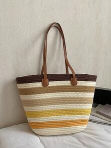 Túi đeo vai nữ dung tích lớn, túi đeo chéo thời trang thường ngày, túi xách nhẹ, túi cói độc đáo, túi du lịch biển. - màu nâu - Xem 6