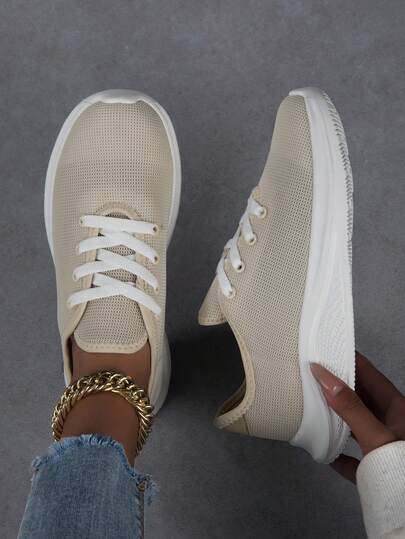 Women's Breathable Mesh Lightweight Soft-Sole Sneakers, Thick-Sole Chunky Sneakers, Casual Sports Shoes For Spring/Summer, Fashionable College Style For Daily Commute And Running