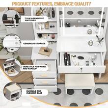 Stylish Dressing Table Set / Dressing Table With Mirror And Lighting / Modern MDF Vanity Table / Including Soft Stool, 4 Drawers / Suitable For Bedrooms And Dressing Rooms, White, W85/H130/D36cm. - White - View 7