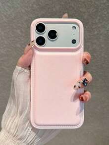 Ốp điện thoại màu cam tối giản, chất liệu giả da, tương thích với iPhone 17 Pro Max/17 Pro/17 Air/17/16/16 Pro Max/16 Plus/16 Pro/16E/15/15 Pro Max/15 Pro/15 Plus/11/12/13/14 Pro Max/12 Pro/12 Pro Max/13 Pro/13 Pro Max/14 Pro/14 Pro Max, ốp mềm chống sốc. - Hồng - Kết cấu da giả mới - Xem 1