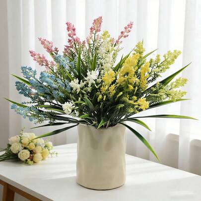 5 cabezas de flores de lavanda artificial de 36cm*25cm | Ramo de lavanda falsa de plástico de 5 colores para decoración del hogar, bodas y jardín interior y exterior