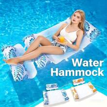 Tropisches Blatt Muster abnehmbarer aufblasbarer Pool Hängematte, 2-in-1 Mesh Schwimmsessel 178*70cm für Pool & Strand - Verschiedenfarbig - Übersicht 6