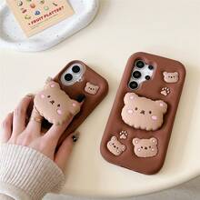 Bear Cute 3D Stand Phone Case, Full Protection Anti-Drop, Suitable As Gift For Girlfriend - Brown - View 7