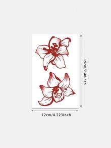 1张持久7-14天的草本临时纹身贴纸，简约腰部抽象神秘图案红色韵律双花纹身贴纸，防水临时纹身贴纸，适合人群 - 黑色 - 查看 5