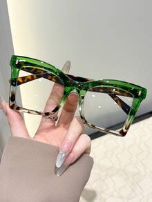 1pc Women Geometric Large Frame Plastic Casual Style Classic Chunky Modern Simple Style Portable Glasses Combination For Driving Daily Life Reading Decoration - Clear - View 1