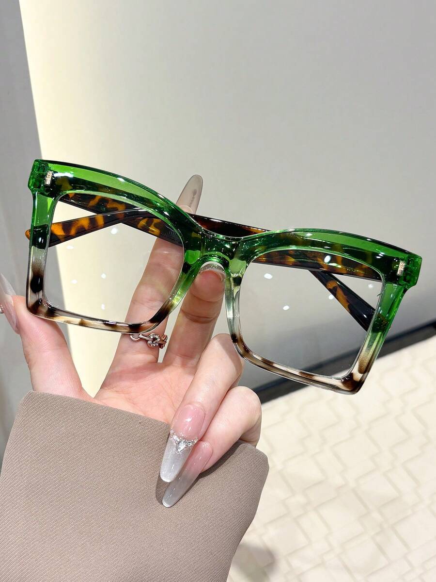 1pc Women Geometric Large Frame Plastic Casual Style Classic Chunky Modern Simple Style Portable Glasses Combination For Driving Daily Life Reading Decoration - Clear - View 1