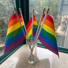 5 Packs Rainbow Pride Hand Held Flags, Size 14*21cm, Made Of Polyester Fiber, With Wooden Pole And Transparent PVC Suction Cup, Suitable For Office, Home, Car, Wall Decor, Party And Holiday Celebration - A - View 5
