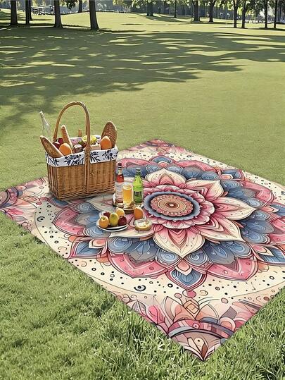 1pc Outdoor Picnic Mat, Mandala Bohemian Outdoor Foldable Camping Mat, Suitable For Beach, Picnic, Yoga, Machine Washable & Reusable Cover Mat, Beach Blanket, Sofa Throw, Camping Rug, Outdoor Essential Decor