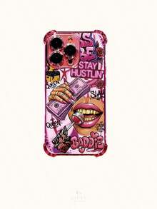 Una funda rosa para teléfono con acabado galvanizado y diseño artístico de "Baddie Queen", que incorpora protección de airbag en las cuatro esquinas para ofrecer una resistencia superior a las caídas y una excelente absorción de impactos. Un regalo festivo ideal para tu novia o para uso personal. Compatible con las series  17/16/15/14/13/12/11/XR/XS Max/XS/X. - Color 1 - Ver 4
