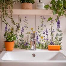 1pc Lavender Flower Wall Sticker, Fresh Floral Cluster Combination, Self-Adhesive Easy To Apply, Decorate Kitchen/Bathroom Wall With Refreshing Healing Ambience - Multicolor - View 7