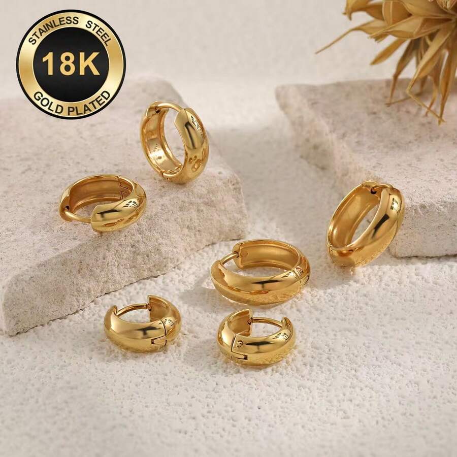 1 Đôi bông tai bằng thép không gỉ mạ vàng 18K, nặng 83,48g, chất liệu ít gây dị ứng, độ dày 5mm, kiểu dáng trang sức thời trang thanh lịch, phù hợp để đeo hàng ngày và trong các dịp lễ hội.