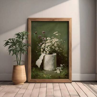 Tranh treo tường không khung, in hình bình giấy vệ sinh họa tiết hoa màu xanh nhạt, trang trí tường theo phong cách cổ điển, lý tưởng cho phòng tắm, nhà vệ sinh, quà tặng tân gia.