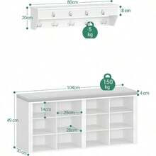 Hzuaneri Hallway Shoe Bench With Coat Rack Wall Mount, 12 Open Storage Compartments & 9 Hooks, Adjustable Shelves For Entryway Living Room, White - White and Gray - View 4