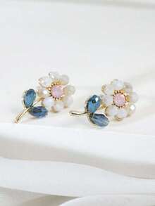 1 Pair Elegant Chic Delicate Glass Flower, Sunflower Stud Earrings, Suitable For Daily Wear And Vacation - Nhiều màu - Xem 2