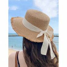 1pc Women's Fashion Straw Hat With Bow Decor, Elegant Bohemian Style Sun Hat For Beach, Travel, Everyday Wear And Party - Màu Khaki - Xem 2
