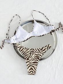Bộ bikini 2 mảnh mùa hè mới dành cho nữ, họa tiết động vật, dây mảnh, cổ chữ V, cạp cao, khoét sâu, thích hợp cho kỳ nghỉ. - Cà phê nâu - Xem 2