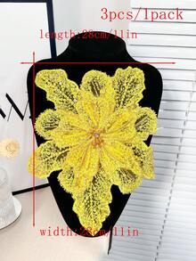 新款多层3D刺绣水晶串珠花卉贴花，手工服装配饰装饰，长：29厘米，宽：28厘米 - 黃色 - 查看 17