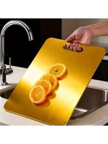 1 chiếc thớt tròn hai mặt bằng thép không gỉ chất lượng cao, thớt thái bằng thép không gỉ - dày dặn, chống nấm mốc, dễ vệ sinh, thích hợp cho nhà bếp, phòng ăn, dùng để thái thịt, trái cây và rau củ, đa chức năng và thiết thực, thiết kế tối giản. - Vàng - Xem 10