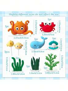 1套或1件海洋主題蛋糕裝飾，包含章魚、螃蟹、海藻、珊瑚、海星等，海洋海底主題生日蛋糕裝飾、洗禮、性別揭曉派對蛋糕裝飾（請搭配托盤與白色支架使用） - 彩色 - 查看 7