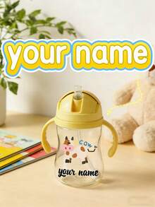 Taza con pajita y bola de gravedad con diseño personalizado de conejo para bebés, color rosa macaron, a prueba de fugas, bola de gravedad de 360°, material personalizable - Multicolor - Ver 5