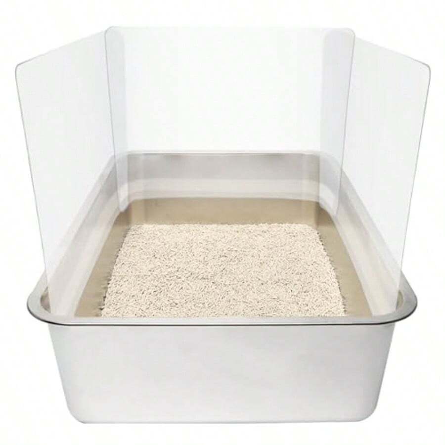 Caja de arena para gatos 4 unidades transparente y fácil de limpiar protector de salpicaduras para bandeja de arena de parte superior abierta 14.5 x 11.5 pulgadas caja de arena no incluida - Blanco - Ver 1