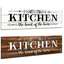 1pc Charming Wooden Kitchen Sign - Easy To Install, Farmhouse Wall Decor With Canvas Art Kitchen Wall Decoration - Multicolor - View 1