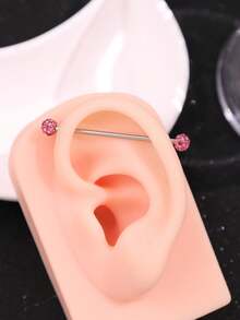 Pink Heart Crystal Industrial Barbell Earrings, Y2K Style Cute Dangle Chain Cartilage Earrings - Multicolor - View 11