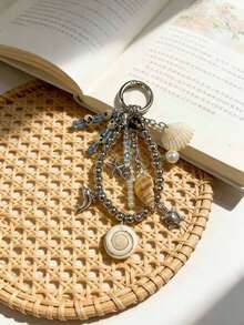 串珠海洋风钥匙扣，饰有贝壳、海螺、海豚，可作手机挂件，简约海洋风包包挂饰，独特小海龟配饰 - 彩色 - 查看 2