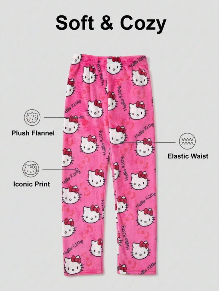 Hello Kitty 1pc Officially Licensed Cute Plush Pajama Pants, Medium Thickness, Suitable For Spring, Autumn And Winter, Soft And Comfortable, Suitable For All Ages, Ideal For Sleeping Or Resting, Also A Perfect Gift For Holidays, Birthdays, Back To School Season, Christmas - Hot Pink - View 11
